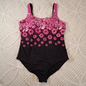 Swimsuits For All Womens Size 20 Pink Floral Ombre One Piece Swimsuit